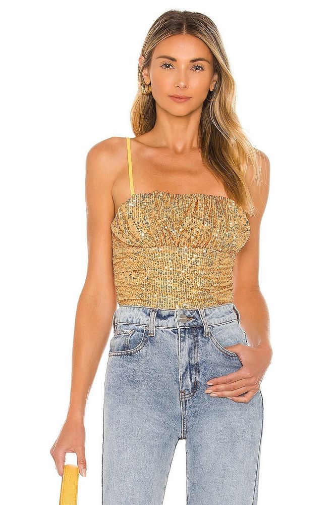 NEW Free People Ta Da Top in Gold Size M REVOLVE MSRP $78